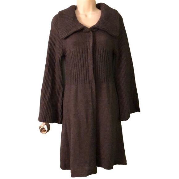 Peppe Peluso Brown lightweight Sweater Coat Woman Size Medium Missing Belt - Picture 1 of 7